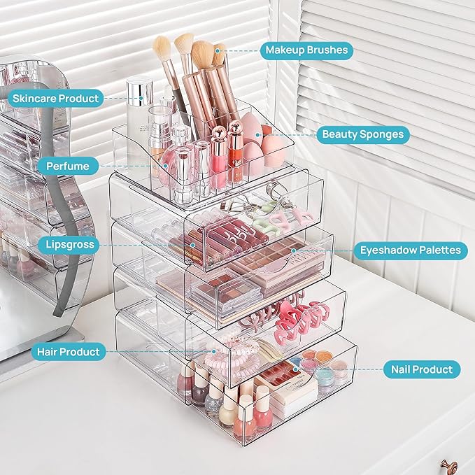 3 Tier Clear Makeup Organizer with Drawer