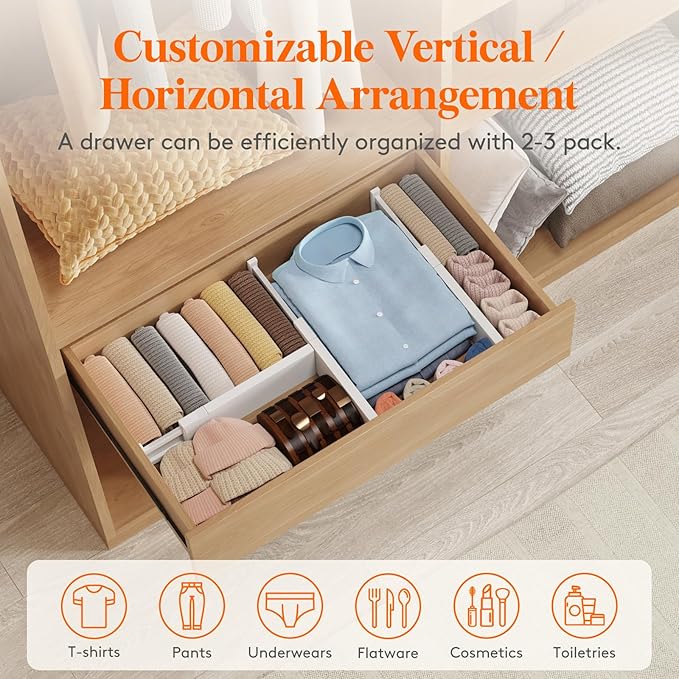 5 Pack 4" High Drawer Dividers 34-56cm/13.5-22" Adjustable Drawer Organizer
