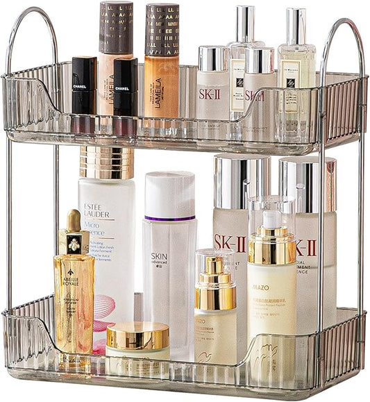 Shuang qing 2 Tier Bathroom Counter Organizer Countertop Storage, Grey