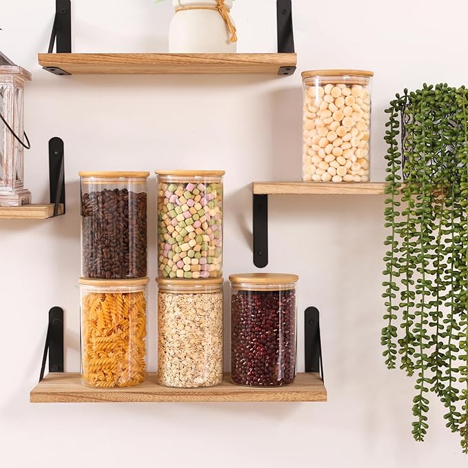 Moretoes 6Pack 1qt Glass Storage Containers with Bamboo Lids, Airtight Pantry Storage Jars for Flour, Sugar, Dry Goods