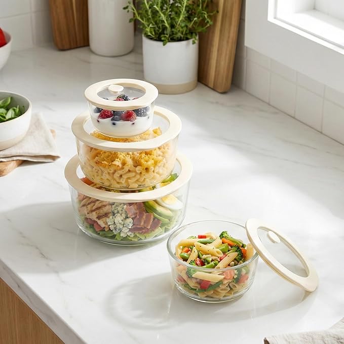 Urban Green Glass Food Container Set with Glass Lid, 4 Pack