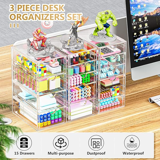 Acrylic 3 Pack Desk Organizers and Accessories