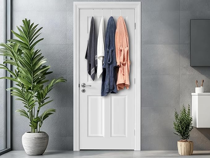 Mars-Rock Over The Door Metal Hooks with Plastic Coating 5.5" Fit 0.5" to 1 3/8" Door 8 Pcs Heavy Duty Single Towel Robe Rack Wreath Bathroom Shower Hanger Shoe Organizer Ironing Board Short White
