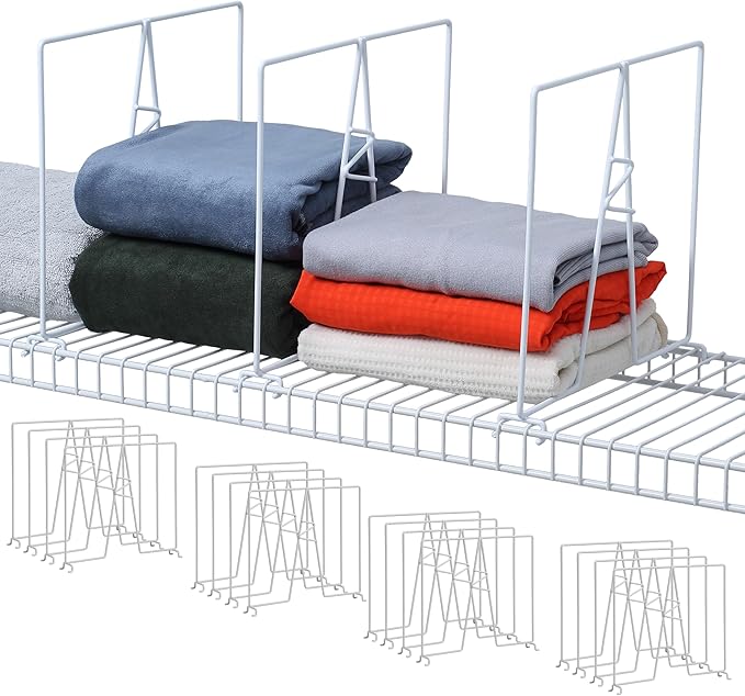 Wire Shelf Dividers, White Closet Organization & Storage Organizer, 16 Pack