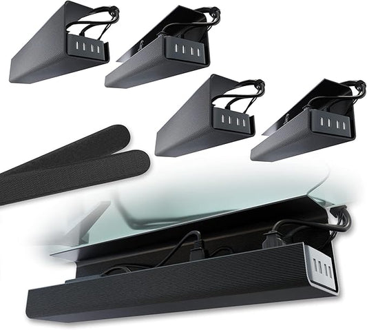 No-Screw Under Desk Cable Management Tray, Black Set of 4