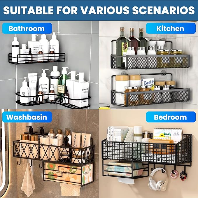 2 Pack Shower Caddy Adhesive Replacement, Shower Shelf Strong Adhesive Hooks, No Drilling, Transparent WaterProof Strips for Bathroom Shelves & Kitchen Racks