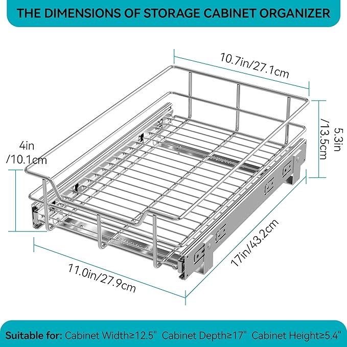 Pull Out Cabinet Organizer 11" W X 17" D