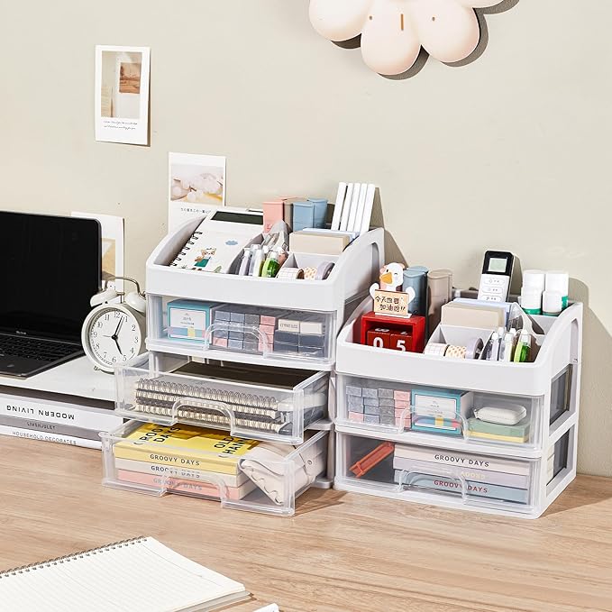 Desk Organizer with Drawers, 3 Drawers Storage Organizer