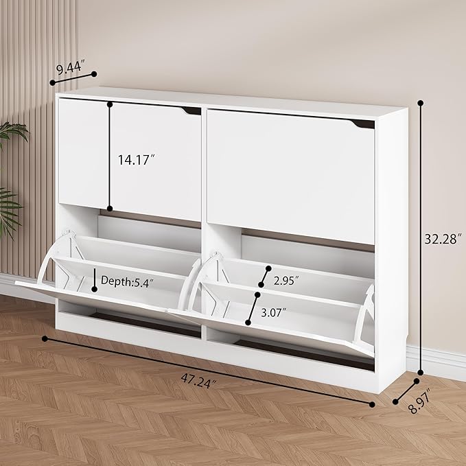 Shoe Storage Cabinet, White, 47.24" x 32.28" x 9.44"