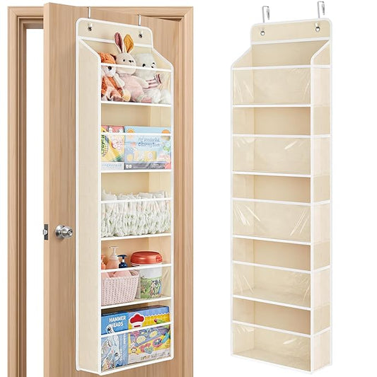 Toy Stuffed Animal Storage, Over The Door Organizer W/Clear View Windows, Beige