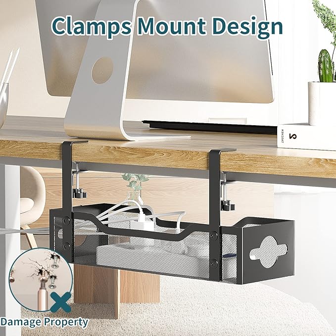 Under Desk Cable Management Tray 2 Pack, No Drill