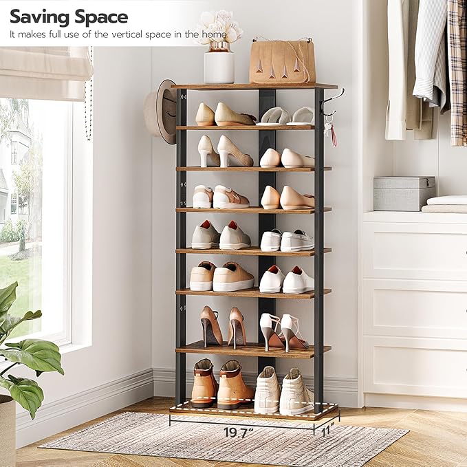 8 Tiers Vertical Shoe Rack, Rustic Brown BF750XJ01