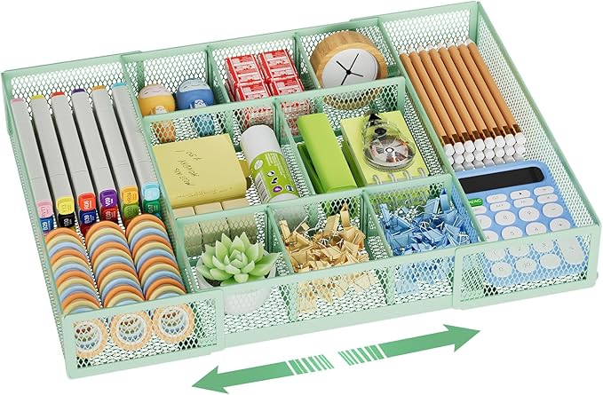 Expandable Desk Drawer Organizer, Expandable-Green
