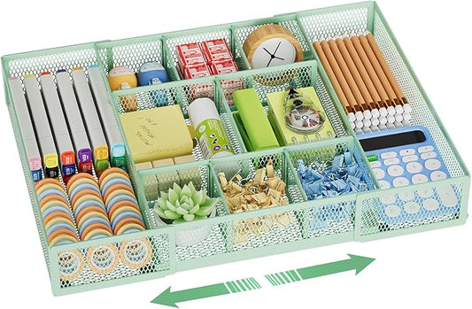 Expandable Desk Drawer Organizer, Expandable-Green