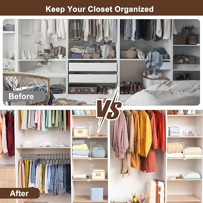 12 Pack Shelf Dividers, Adjustable Shelf Dividers for Closet Organization with Non-Slip Design, Clear Acrylic Shelf Dividers for Clothes, Handbags, Purses, Towels, Bookshelf in Home Organization