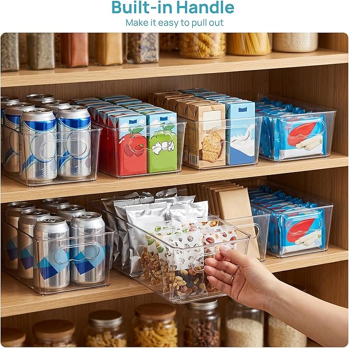 Vtopmart 6pcs Clear Organizers and Storage Bins, Plastic Storage Containers with Handles for Fridge, Freezer, Pantry, Cabinet, Kitchen Organization