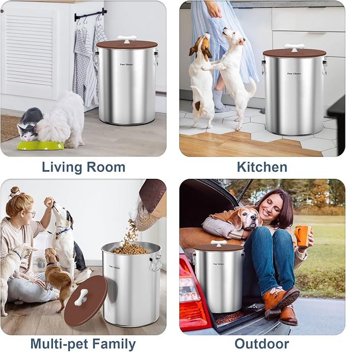 Paw Libero 25 Lbs Stainless Steel Dog Food Storage Container with Airtight Lid & Ceramic Bone Handle, Large Metal Dog Food Bin for Dogs & Cats, Keep Fresh, Easy to Clean