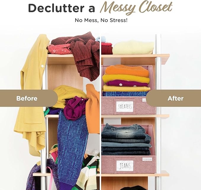 VIVIDECOR Open Front Trapezoid Closet Bins 12x12x10 – Easy Access Shelf Organizer for Clothes, Sweaters, Nursery Storage – Pink, 3 Pack