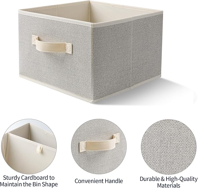 Storage Baskets, 11-Inch Woven Fabric Bins, Storage Cubes with Reinforced Handles, Organizer Bins for Closet Shelves, Foldable, for Toys, Clothes, Natural Beige (3PCS/Beige-11*11*7.8inch)
