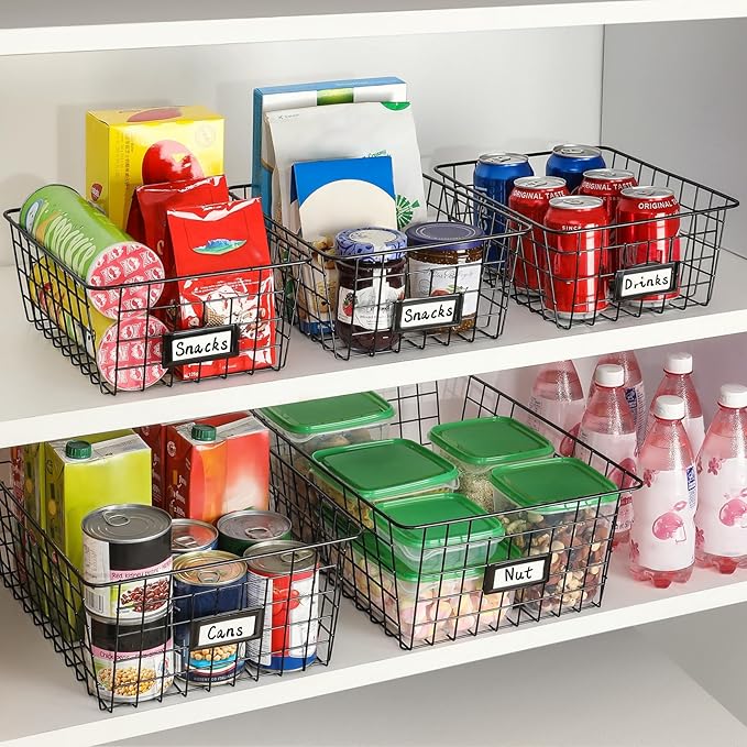 6 Pack Wire Baskets for Pantry Organization and Storage, Kitchen Organizer