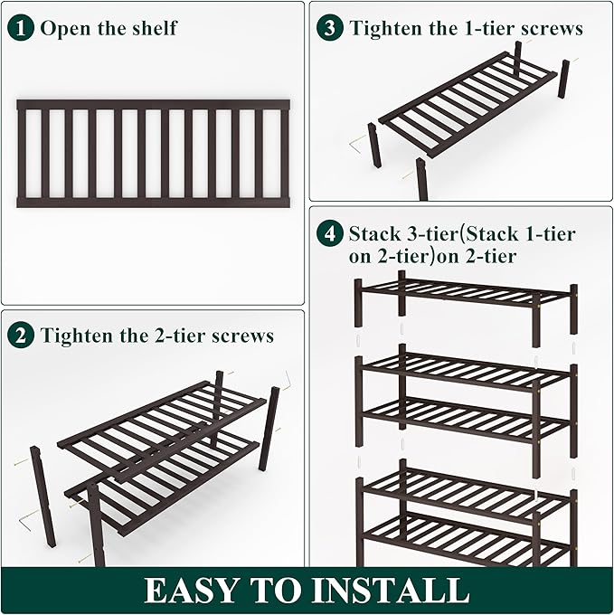 Smiry Bamboo Shoe Rack, 5 Tier Free Standing Wooden Shoe Organizer, Stackable Wood Shoe Storage Shelf for Closet, Entryway, 14 Vertical Slats, 2+2+1 Stack Heavy-Duty Legs, 26.8"x11"x32.5", Brown