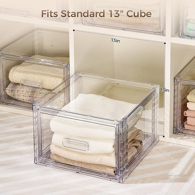 4 Pack 18QT Clear Stackable Storage Drawers, Easily Assemble Closet Organizers