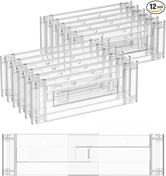 Yieach 12 Pack Clear Acrylic Drawer Divider 6 Inch High,Expandable from 14-20'',Adjustable Dresser Drawer Dividers for Baby Clothing,Underwear and Sock,Separators,Deep Drawer Separators for Kitchen