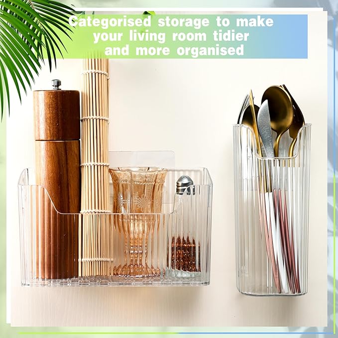 SiliFine 8 Pcs Storage Organizer Bins Wall Mounted Organizer Basket Plastic Cabinet Door Bins Stackable Hanging Baskets for Organizing for Wall Refrigerator Kitchen Bathroom Pantry(3.35'',White)