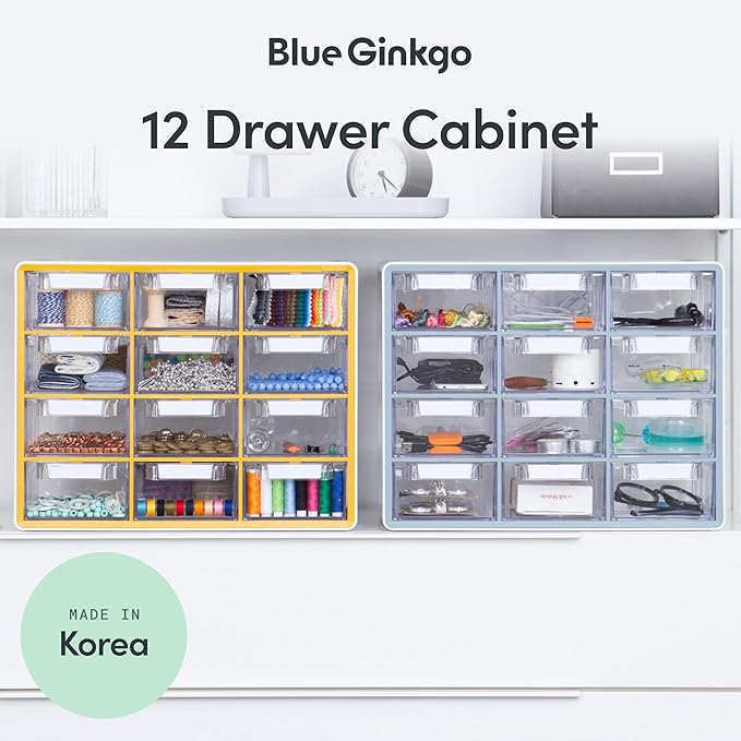 Blue Ginkgo Large 12-Drawer Cabinet, Made in Korea, Blue