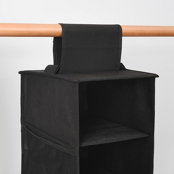 Berdeng Hanging Shoe Organizer for Closet with Side Mesh Pockets，Hat Racks for Baseball Caps，Shoe and Hat Holder & Storage，8-Shelf，Black，2 Pack
