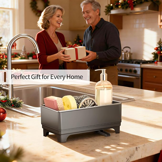 Sponge Holder for Kitchen Sink, Brushes & Dish Cloths Grey