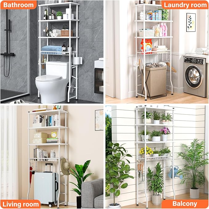 Over the Toilet Storage shelf, 4-Tier Bathroom Organizer Rack