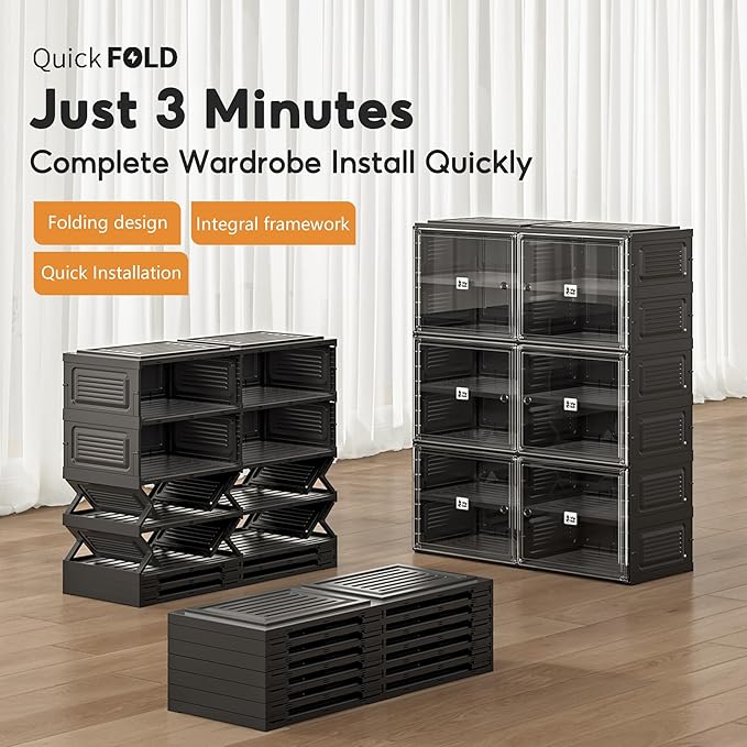 Vipbox Black Shoe Rack Organizer Cabinet for Closet Entryway,Clear Shoe Storage Boxes Stackable Sneaker Storage with Door Easy Assembly Shoe Cabinet with Lids Large 4 Tiers 16 Pairs