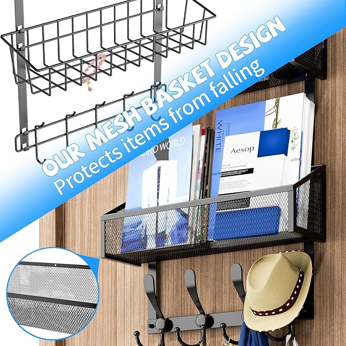 Over The Door Hooks Organizer, Black, 4-Tier