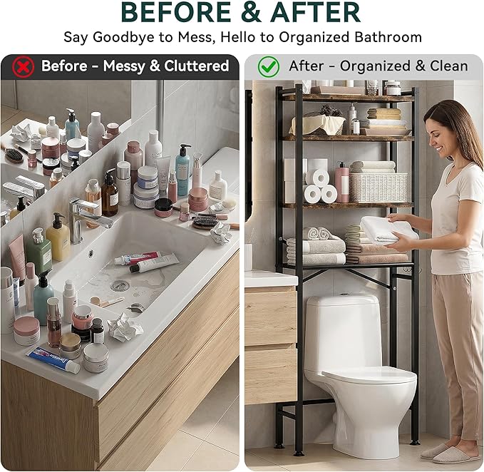 4-Tier Over The Toilet Storage with Paper Holder and 4 Hooks