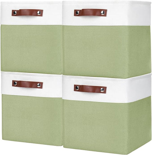 Collapsible Fabric Storage Cubes 11x11 Cube Storage Bins, Green&White
