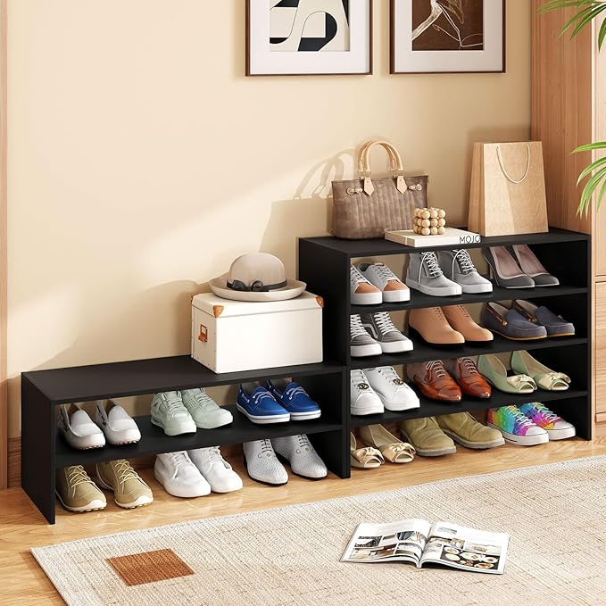 Tangkula 6-Tier Stackble Vertical Shoe Rack, Space Saving Wooden Corner Shoe Storage Shelf for 18 Pairs, 3-in-1 Adjustable White Shoe Organizer for Front Door Entryway