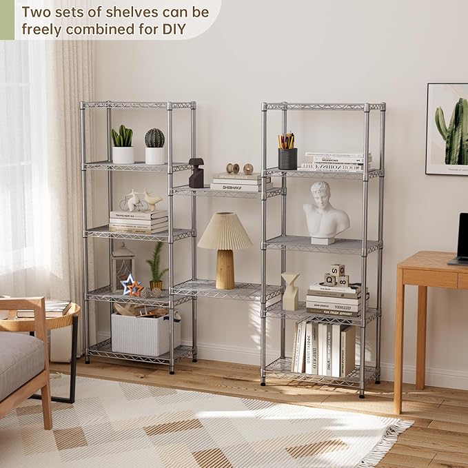 Golpart 5 tire Shelves Storage Wire Shelving Unit Metal Shelf Adjustable Organizers Storage Shelving for Bathroom Laundry Room Kitchen Pantry12”D x 22”W x 69”H Silver
