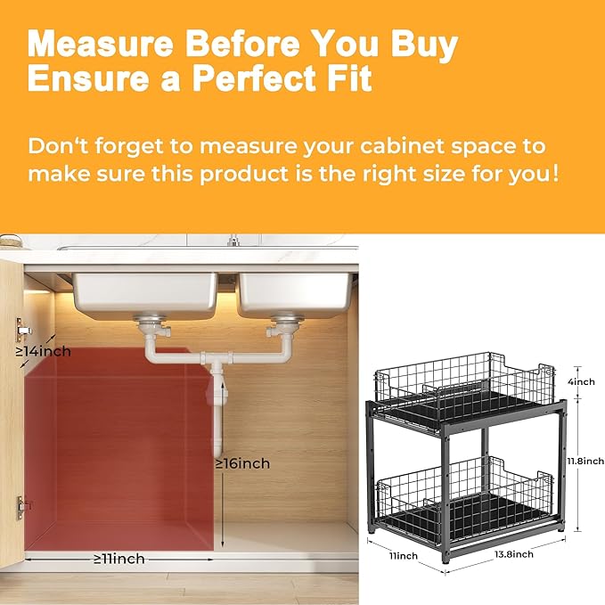 Under Sink Organizer, 2-Tier Pull Out Cabinet Organizer, 1 Pack