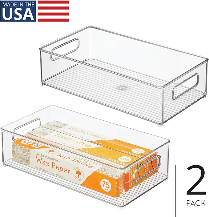 Stackable Fridge Bin, Storage Bin for Freezer or Pantry, Set of 2, Clear