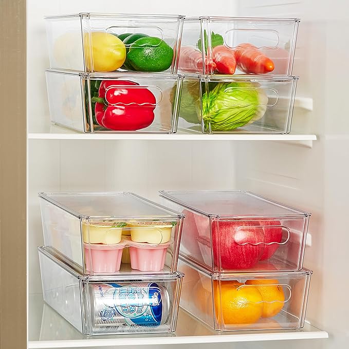 8pcs Clear Organizers and Storage Bins with Lids
