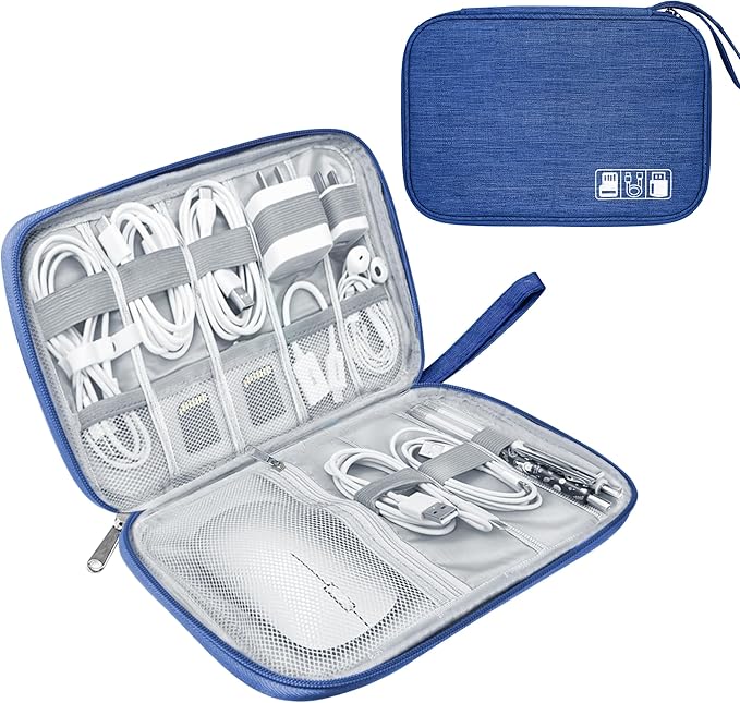 Lcsmaokin Electronics Travel Organizer,Portable Waterproof Electronic Travel Storage Bag for Small Charging Cord Storage,Charger,Small Electronics,SD Card etc,for Travel,Business -Navy Blue