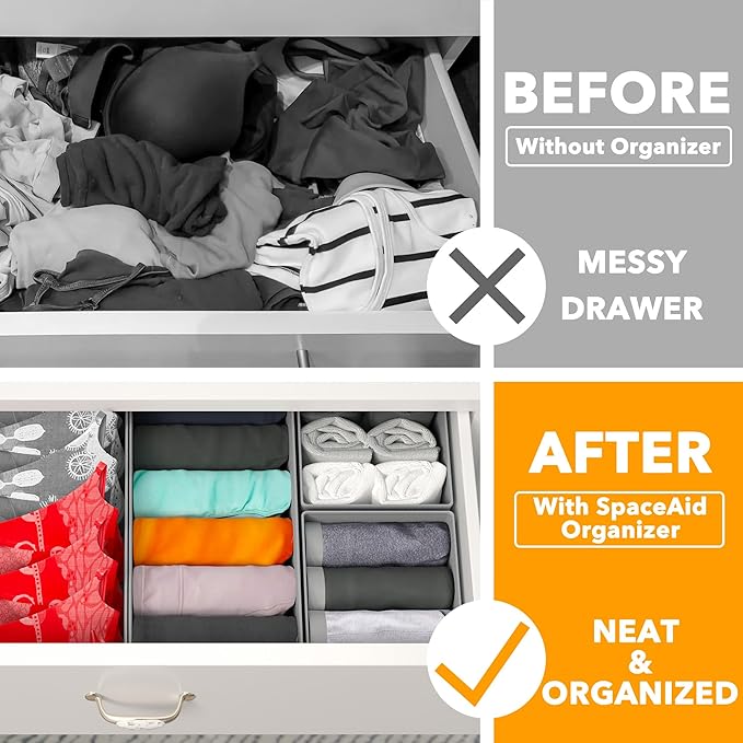 Drawer Organizer Clothes, 12 Pack Dresser Organizer Bins for Nursery, Grey