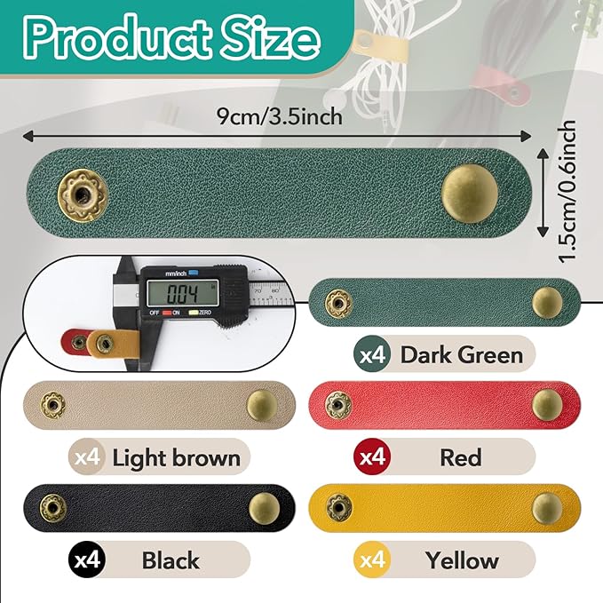 20 Pcs Leather Cord Organizer - Multiple Colors Leather Cable Straps Cord Organizer for Charging Cords, Reusable Cable Clips Leather, Multipurpose Leathers Wire Cable Ties(5 Colors)