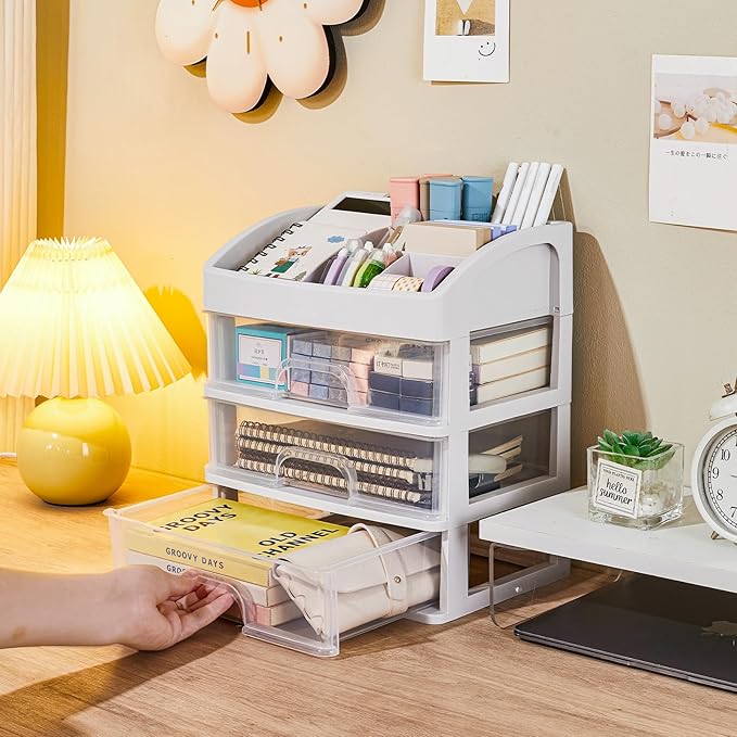Desk Organizer with Drawers, 3 Drawers Storage Organizer