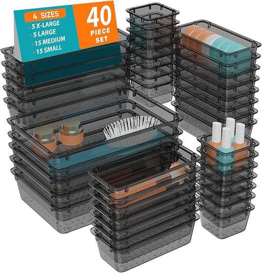40 PCS Clear Plastic Drawer Organizer Set, Clear Black
