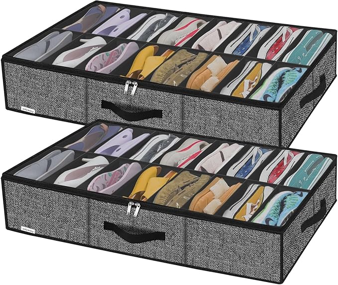 Sturdy Under Bed Shoe Storage Solution Organizer For Closet Fit 16x2 Pairs