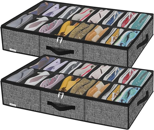 Sturdy Under Bed Shoe Storage Solution Organizer For Closet Fit 16x2 Pairs