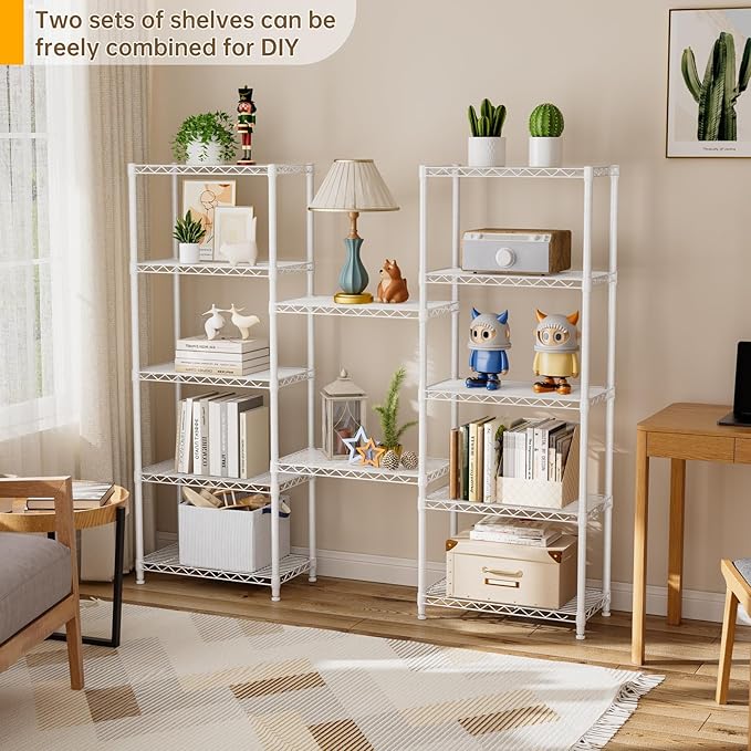Golpart 5 tire Shelves Storage Wire Shelving Unit Metal Shelf Adjustable Organizers Storage Shelving for Bathroom Laundry Room Kitchen Pantry12”D x 22”W x 69”H White