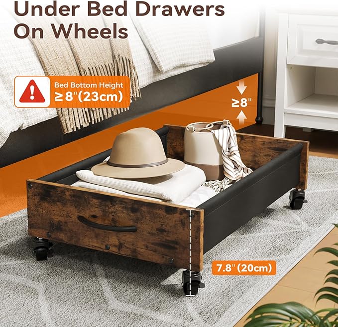 FOUCSSOMEI Under Bed Storage with Wheels, Under Bed Storage Drawers on Wheels, Metal Frame Under Bed Shoe Storage, Space-Saving for Bedroom Closet Organization